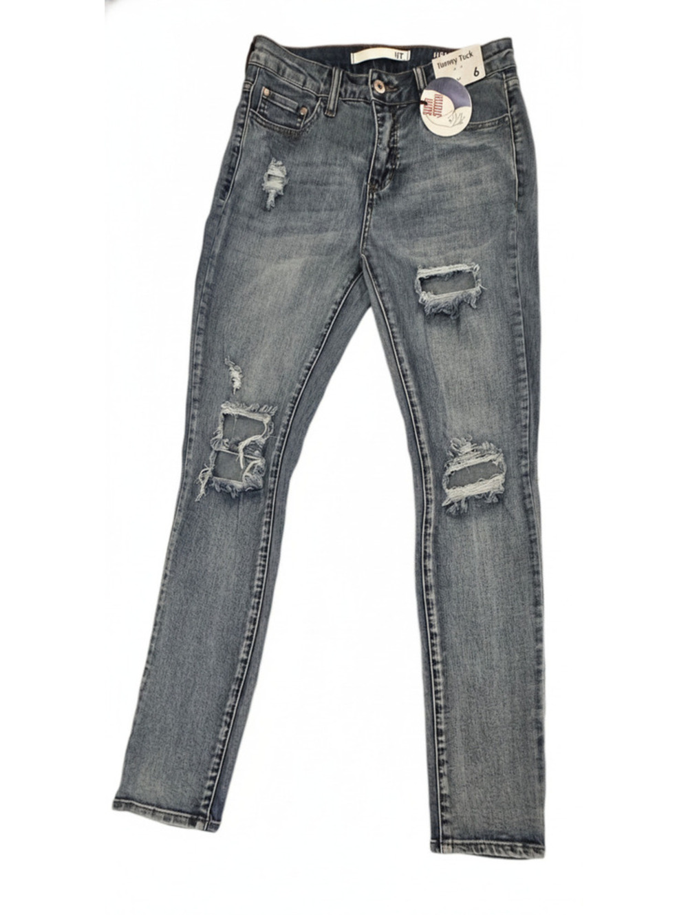 IT Helena High Rise Skinny Jeans Womens 6 Blue Distressed Tummy Tuck NWT 29